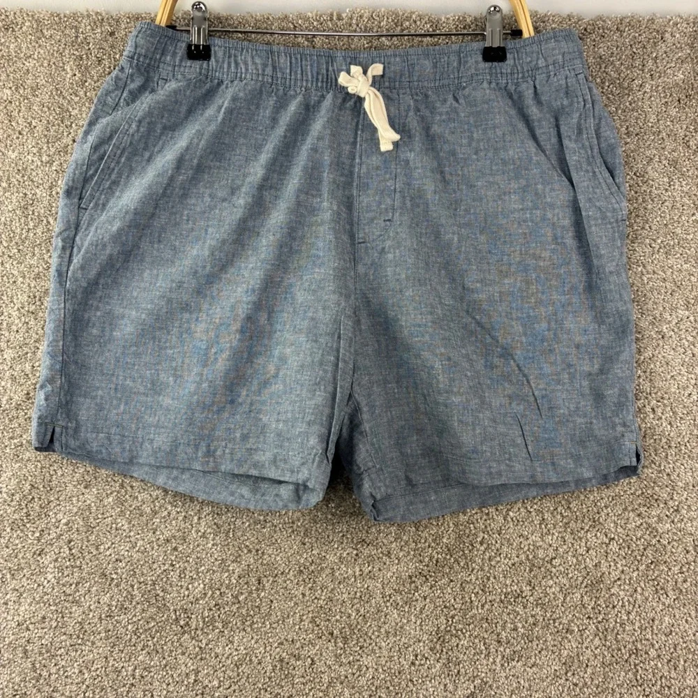 Banana Republic Deck Shorts Men Large Blue Linen Cotton Blend Drawstring Coastal